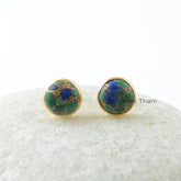 Azurite Stud Earrings - Solid Silver - Gold Plated Studs - 9x9mm Round - Artisan Jewelry - Gift For Grand Daughter - Jewelry For Everyday